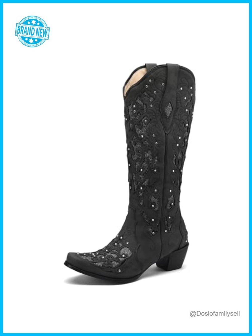 Women's Knee High Western Cowboy Boots Chunky Heel Pointed Toe Rhinestone